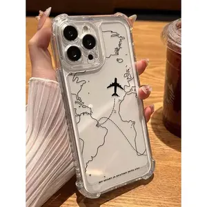 Travel Phone Case 1pc Tpu Four Corners Thickened Airplane Pattern Anti-Fall Phone Case, Suitable For IPhone17/IPhone17 Air/IPhone17 Pro/IPhone17 Pro Max/16 Pro Max/15 Pro Max/14 Pro Max/13 Pro Max/12 Pro Max