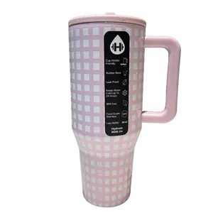 HydroJug Aesthetic Pink Plaid 40oz Tumbler - Cute Insulated Travel Mug with Straw, 24H Cold, Perfect for Daily Hydration & Car | Leak-Proof Insulated Stainless Steel Cup with Handle | BPA-Free | Office drinking cup