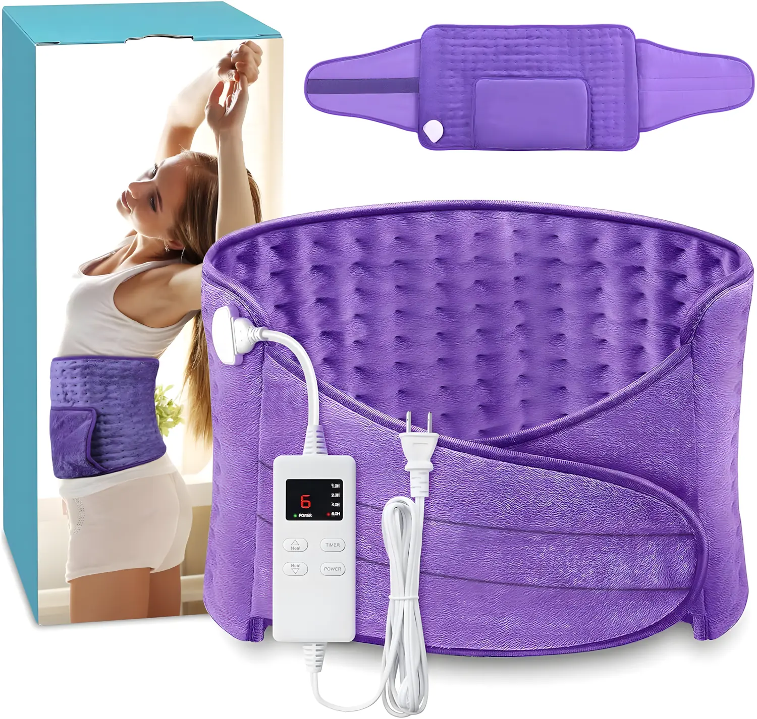 AsFrost Electric Heating Pad for Lower Back Pain & Menstrual Cramp Relief, 12"x24" Wearable Wrap with 6 Heat Levels & 4-Timer Auto Shut-Off, Soothing Heating Pad