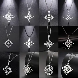 Classic Witch Knot Necklace for Men Women Crescent Moon Trinity Knot Good Luck Charm Stainless Steel Jewelry