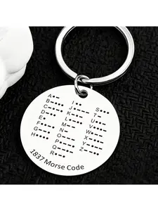 1pc Morse Code Themed Metal Round Keychain, Vintage Morse Code Letter Reference Pendant, a Keyring Exclusive for Code Enthusiasts, a Creative Bag Accessory Reflecting Code Culture, a Practical And Trendy Gift for Knowledge Lovers