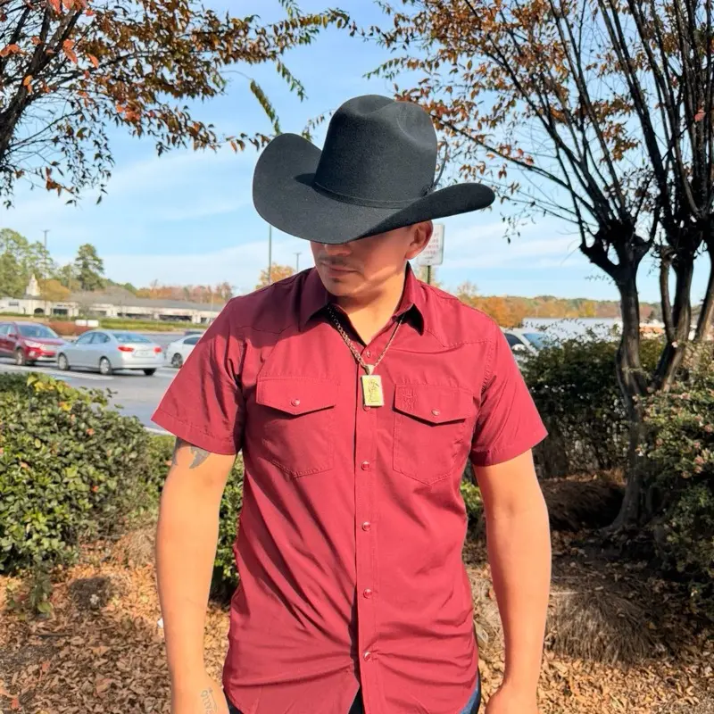 Men's Western Shirt, Solid Color Short-Sleeve Button-Down with Pointed Yoke and Double Chest Pockets, Essential Menswear, Plain, Casual, Western Style, Shortsleeve, Top, Modal Fabric, Western Look