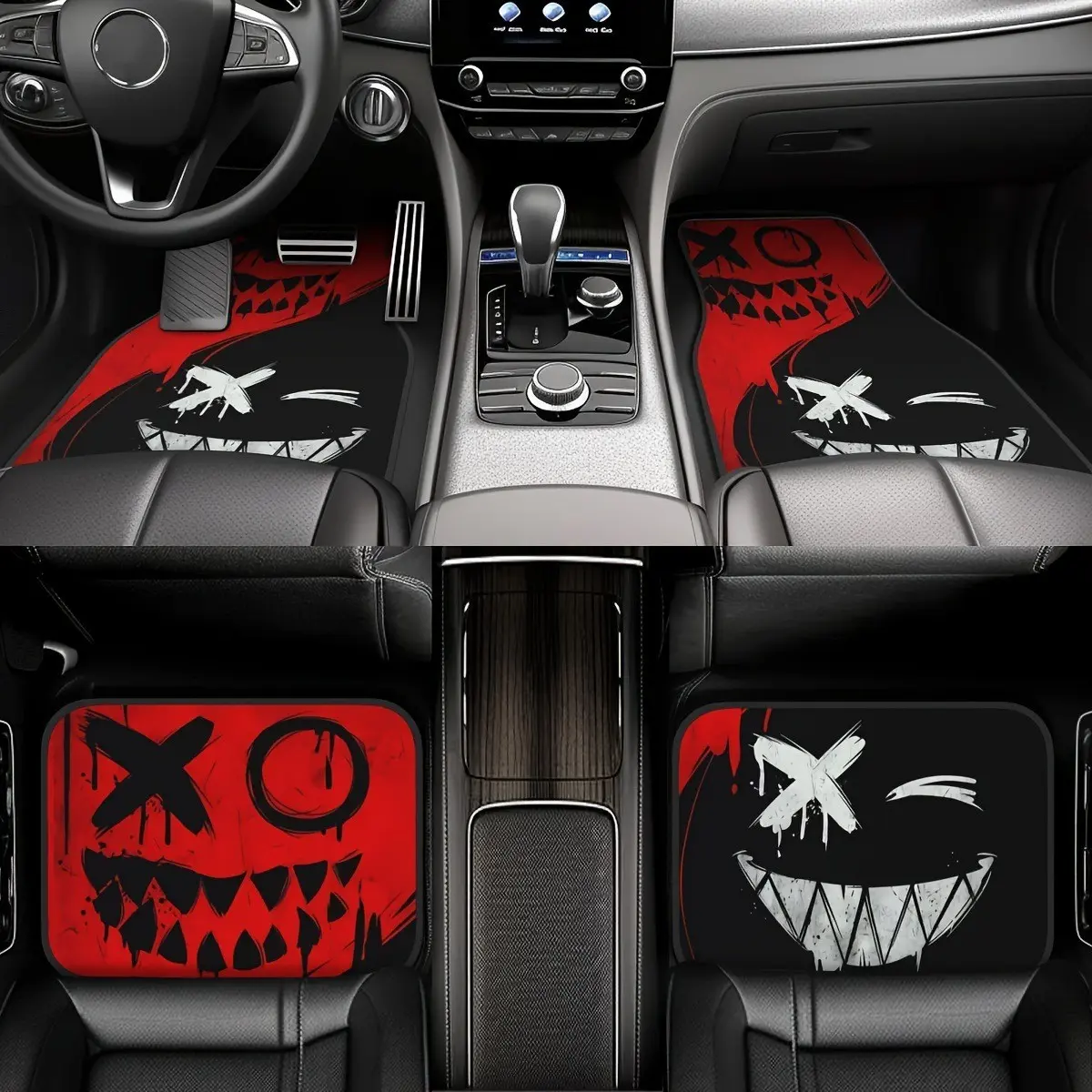 Car Floor Mats Set, Printed Waterproof Anti-Spill Design, 4-Piece Durable Easy-Clean Automotive Accessory, Auto Interior Accessories, Car Mats Cars