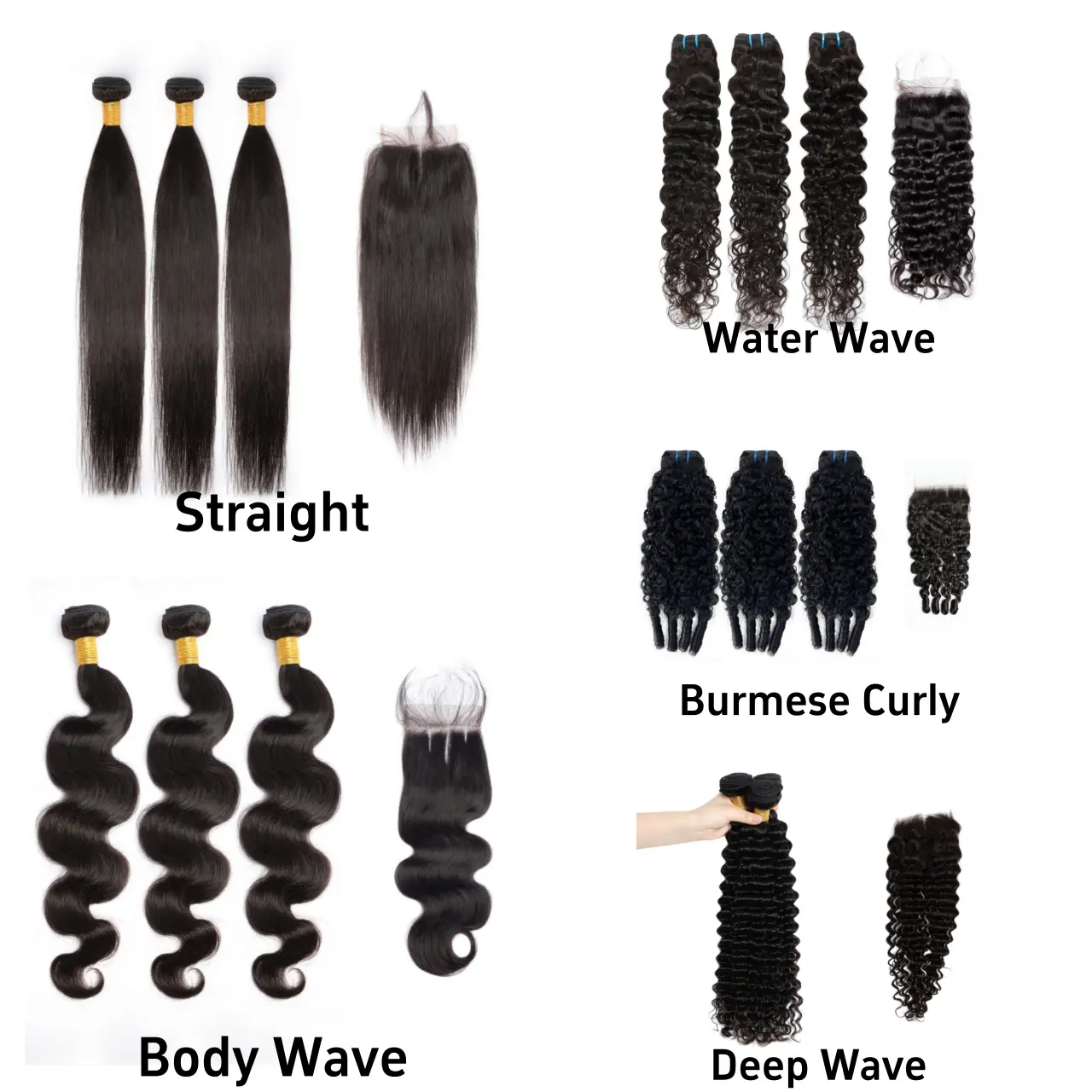 [Last Special Offer] Human Hair 3 Bundles with 4x4 Lace Closure Straight/Body Wave/Water Wave/Deep Wave/Burmese Curly Nature Black Brazilian Hair Luxury Salon Can Be Dyed & Styled No Shedding
