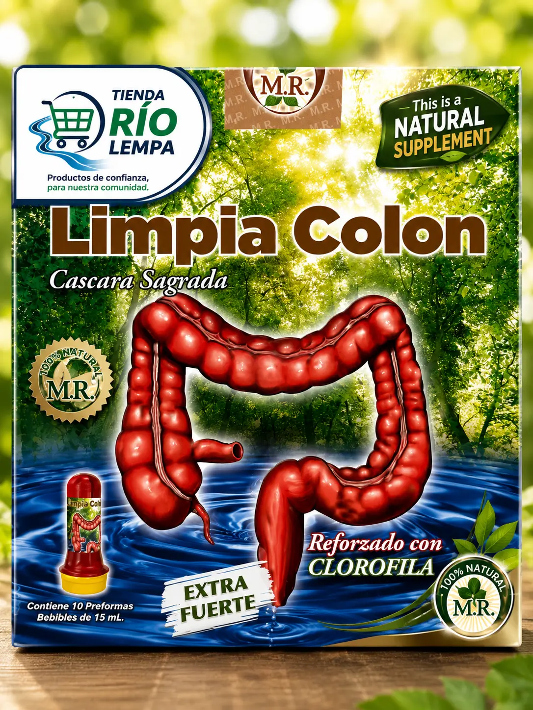 Cascara Sagrada Colon Cleanse Vitamin-Infused Natural Supplement, Chlorophyll-Reinforced 10 x 15mL Drinkable Wellness Support