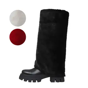 Men's Classic Winter Warm Chunky Heel Platform Boots - Round Toe Punk Snow Footwear, Black Stylish Shoes