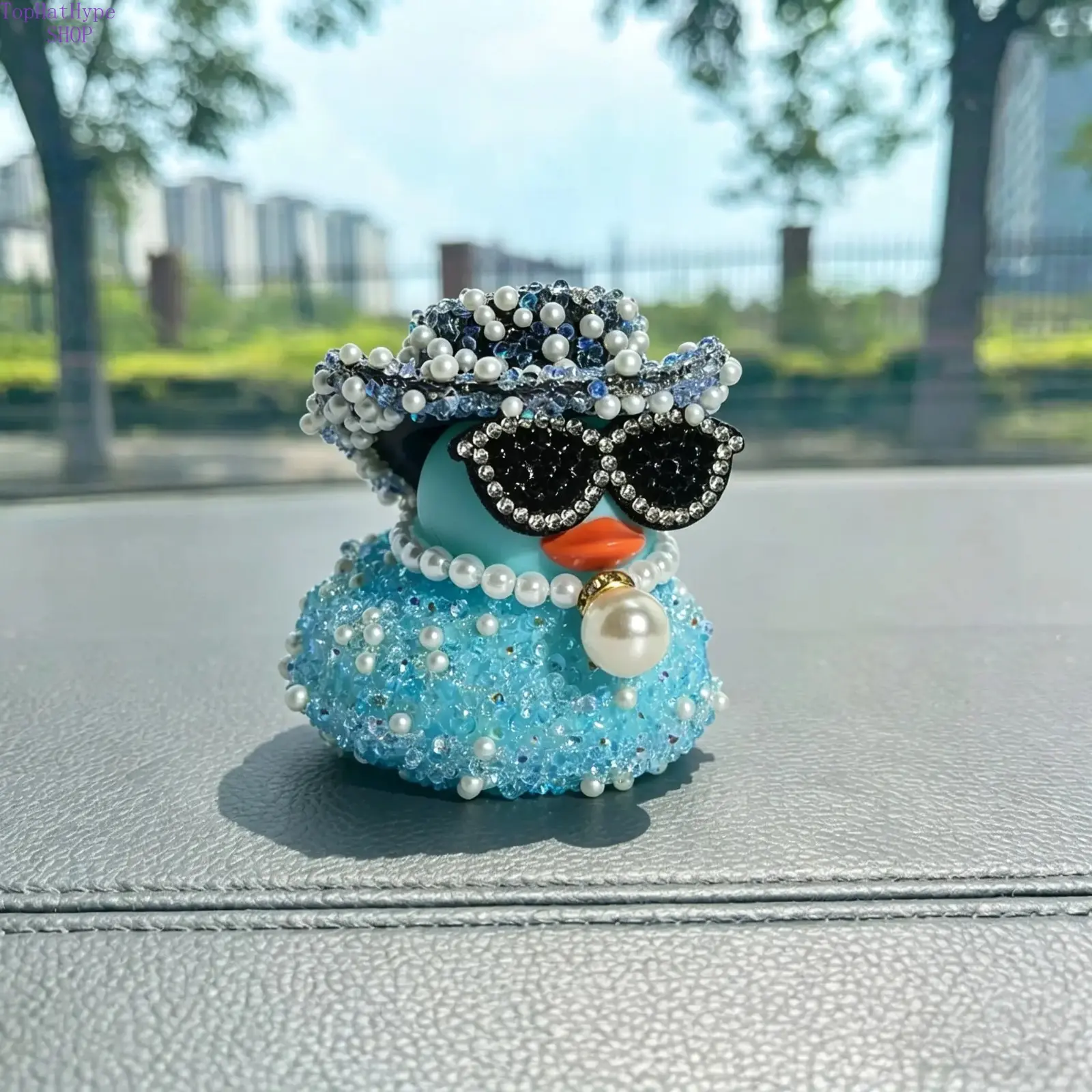 Sparkling Rhinestone Duck Car Figurine, Luxury Pearl Dashboard Decoration, Fashionable Car Trinket & Interior Accessory for Truck, SUV, Car Trinkets, Vehicle Decoration