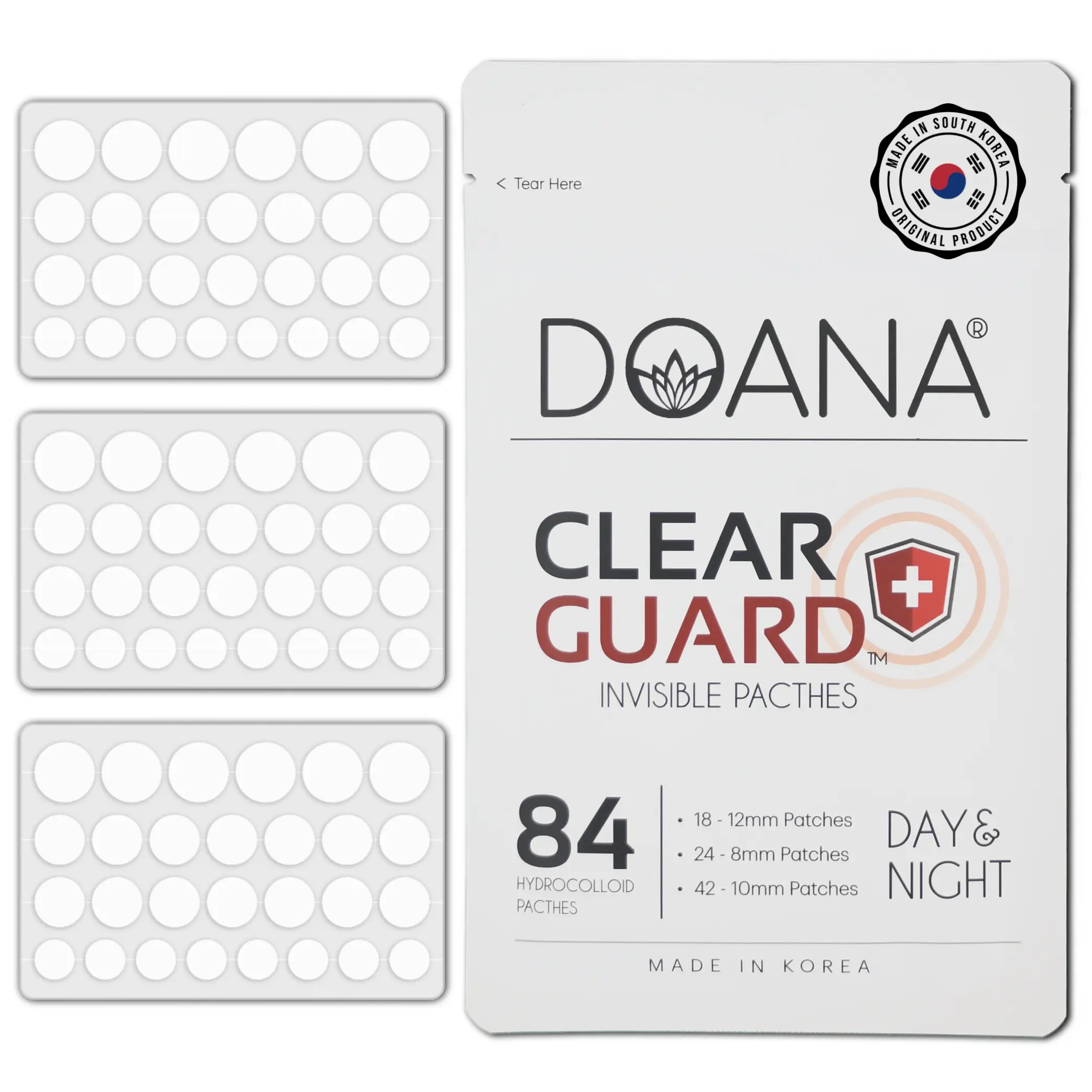 Pimple Patch ( 84 Pieces ) Absorbing Hydrocolloid Original 3 Size Patches for Blemishes and Zits Cover, Spot Stickers for Face and Body, Not Tested on Animals ( Made in KOREA ) Acne Acne patch rx pin ple Skincare Clear Skin Repair