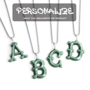 Natural Jadeite Letter Pendant Original Necklace Unisex Trendy Personalized Necklace