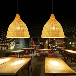 Bohemian Wicker Pendant Light Handmade Rattan Lampshade, Beach Rustic Natural Hanging Light for Restaurant Kitchen Living Room Bedroom