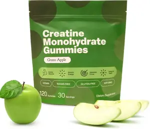 Creapure Creatine Gummies 5g + Taurine & B12 - Sugar-Free, Vegan, Gluten-Free - Green Apple - 120 Count (30 Servings) for Strength, Energy & Focus