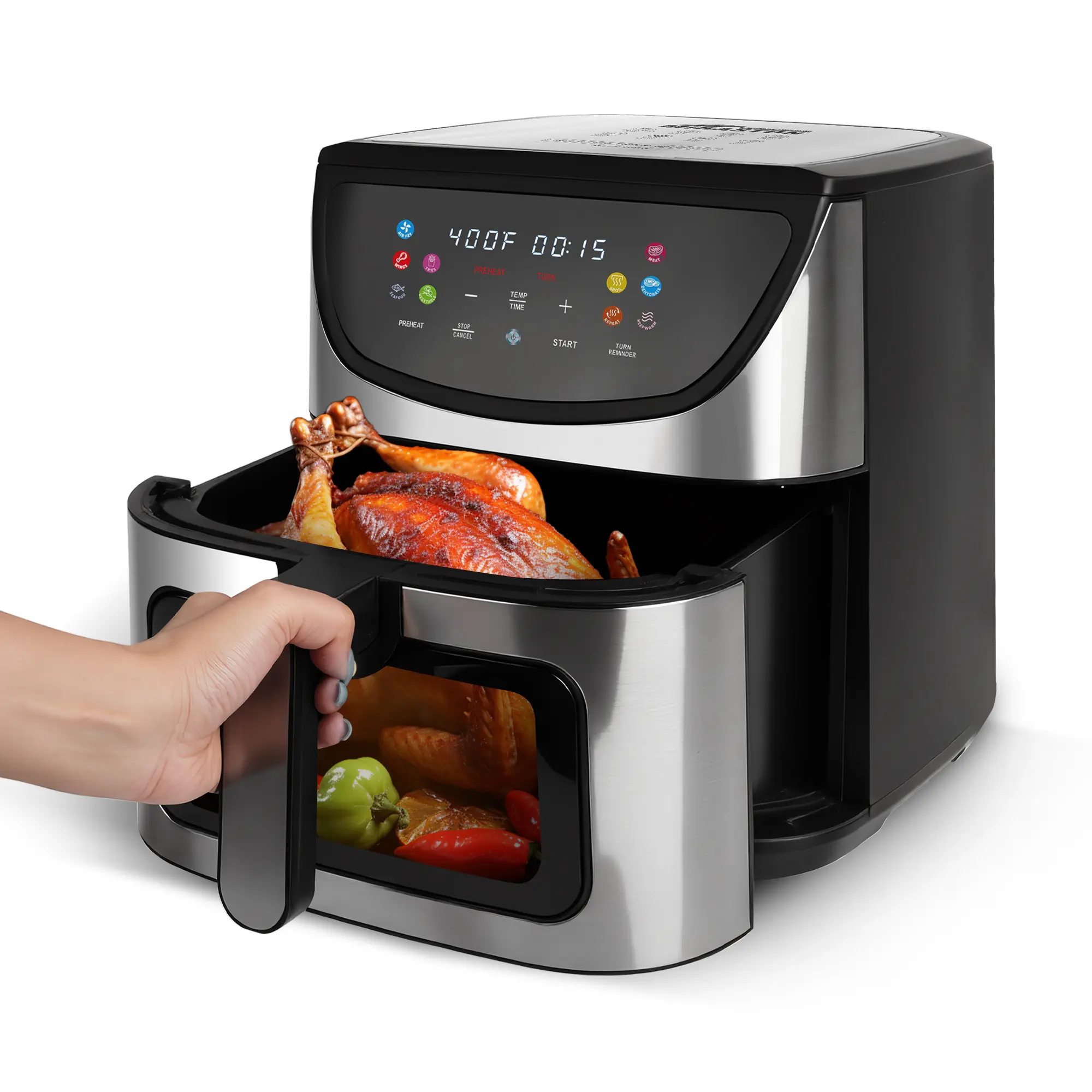 MIRASTON 8.5QT Durable Family-Sized Countertop Air Fryer - Kitchen Appliances, Color Tilt-Screen with Better Viewing Angles, 10 Smart Presets, Visible Cooking Window, Stainless Steel, 1500W, Family Meals, Etl-Certified