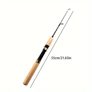 Ambidextrous Ice Fishing Rod & Reel Combo 21.65inch/25.59inch - Medium Fast Action, Light Power, Wooden Material, Bait Casting Uncharged Brown Fishing Pole Set (1 Pack)
