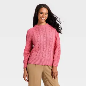 Women's Round Neck Cable Sweater - A New Day