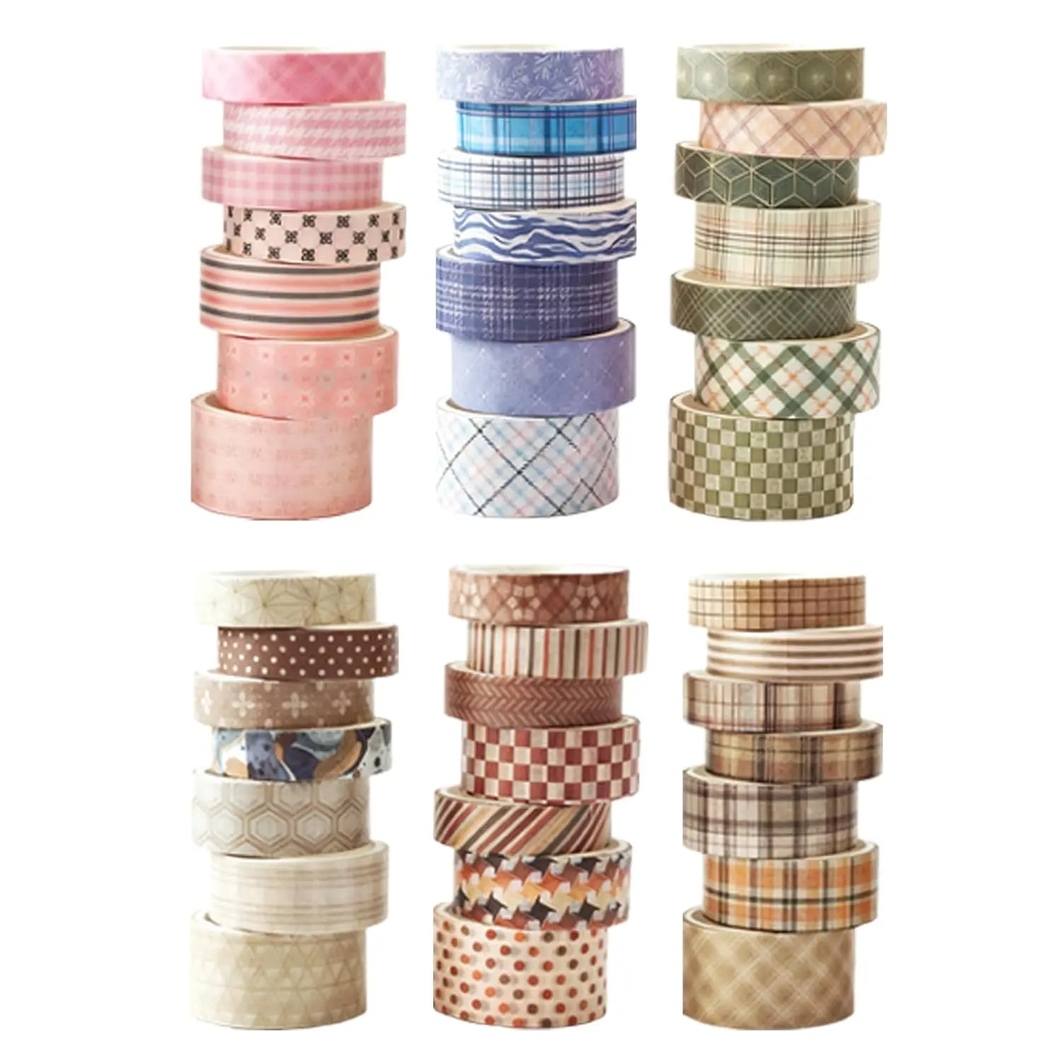 Vintage Washi Tape Set, 42 Rolls of Striped & Grid Decorative Paper for Journaling, Scrapbooking & DIY Crafts, Scrapbooking Set