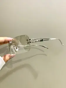 Frameless Rectangular Glasses, Fashionable Metal-Frame Trendy Decorative Eyewear, Hollow Frame Leg Eyeglasses for Men and Women, Fashionable Frames Glasses