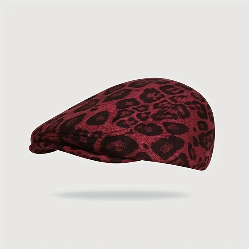 Women's Leopard Print Beret Hat - Y2K Retro French Style with Duckbill Brim, Brown & Black Animal Print, Lightweight Non-Stretch Fit for Face-Flattering Silhouette, Casual & Formal Outfits (Hand Washable) - 1950s Inspired Fashion