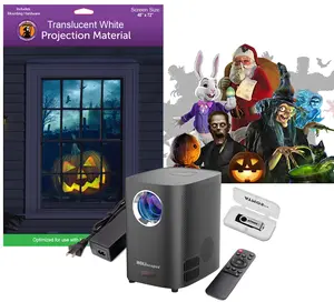 Holiday Digital Decoration Kit Includes 16 AtmosFX Video Effects for Halloween, Christmas and More Plus HD Super Bright Projector and 48” x 72” Holographic Projection Screen