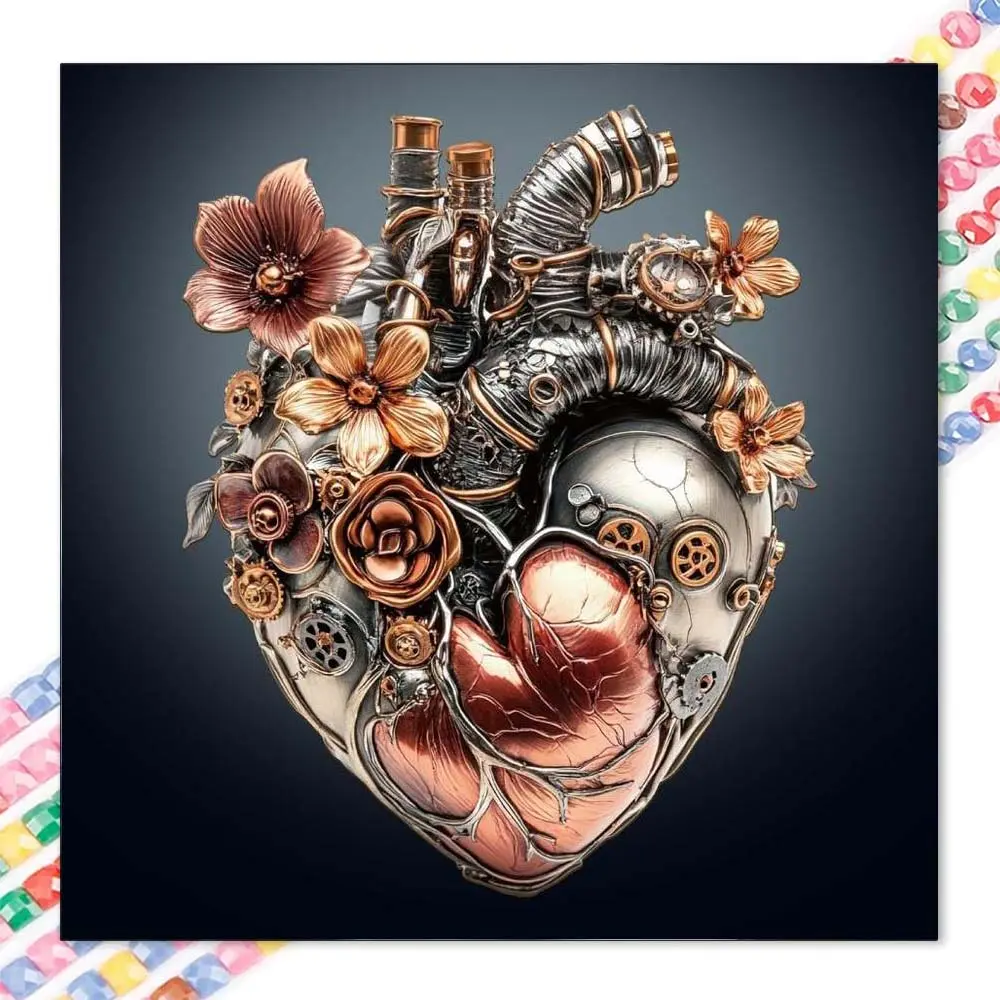 1 set of DIY diamond painting kit, 5D diamond art set, DIY decor mechanical heart, metal flowers, intricate pipes. Mosaic, diamond art, DIY art home decor, Diamond Art Tools, Crafts