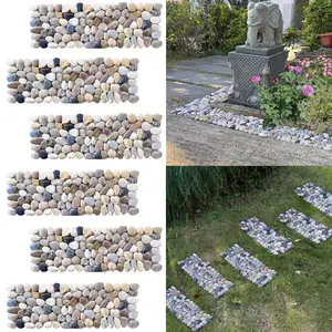 6 Pcs 15.5"L * 5.5"W Rectangular Polished River Rock Stepping Stones, Outdoor Pebble Gravel Stone Mats for Yard Lawn Patio Pathway Garden Landscaping Decor