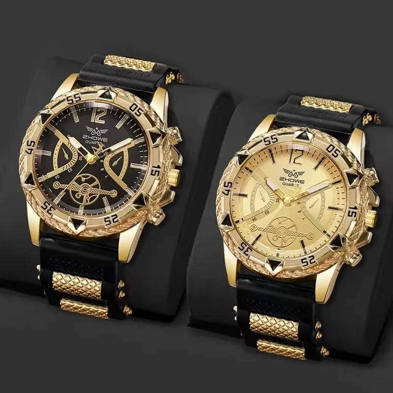 Luxury Quartz Watch Set for Men, Large Dial Business Casual Watch, Business Quartz Watches, Elegant Round Dial, Fashion Silicone Watch, Quartz Analog Watch, Quartz Analog Timepiece, Ideal Gift for Birthdays and Graduations