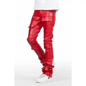 Petrus Red PU Stacked Flare Leather Jean