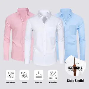 3-Pack Stain Shield Dress Shirts for Men Slim Fit Men's Dress Shirts Long Sleeve Button-Down Shirt Men's Shirts