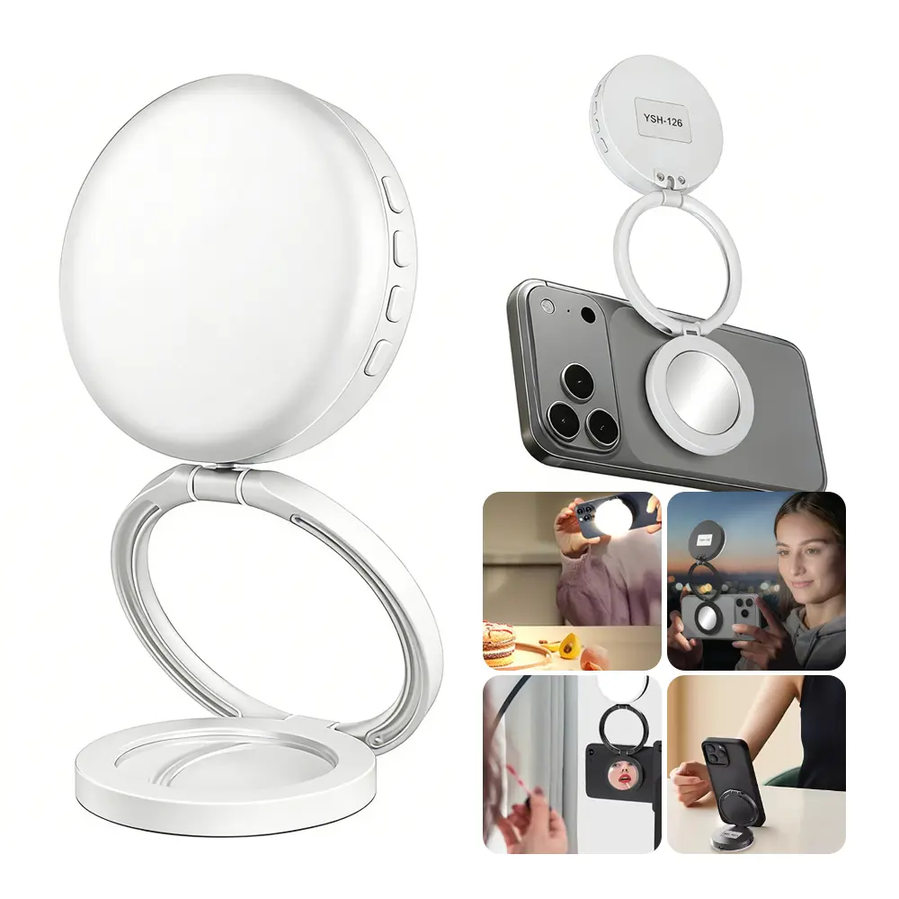 Magnetic Phone Fill Light with Stand, 360° Rotatable, Pocket-Sized Portable Lighting, Adjustable Warm & Cool Dual Color Temperatures & Brightness Smartphone Cellphone