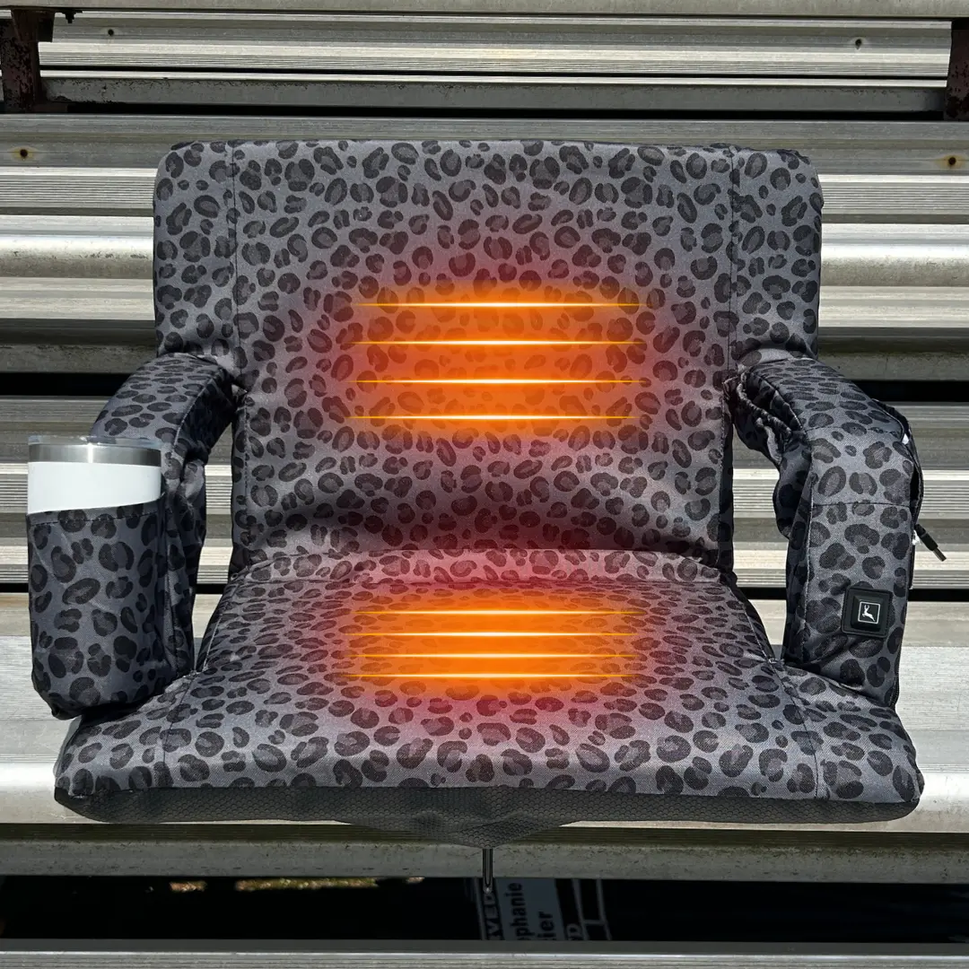 Heated Black Leopard 23" Stadium Seat with Armrests