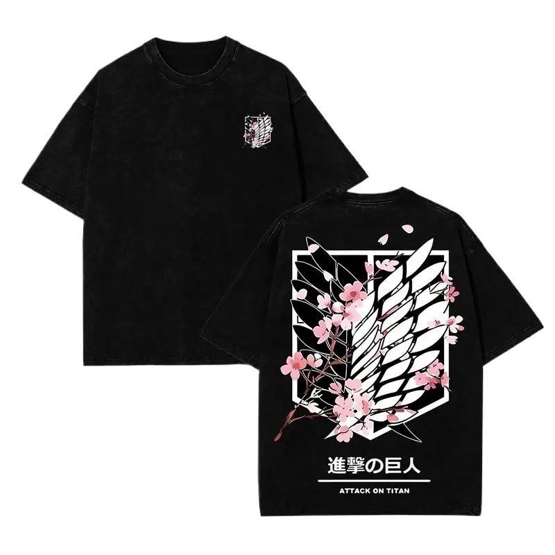 Attack On Titan Anime Unisex Tee | Wings Of Freedom AOT Shirts - Eren Acid Wash Shirt Graphic Tee Casual Menswear Soft Top Sweater, Hoodie | AOT Streetwear Style Tee