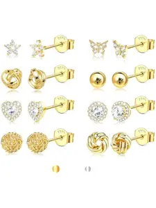 8 Pairs 925 Sterling Silver Hypoallergenic Earrings Stacks for Multiple Piercing 14K Gold Plated Small Stud Huggie Earring Set for Sensitive Ear Jewelry Gift