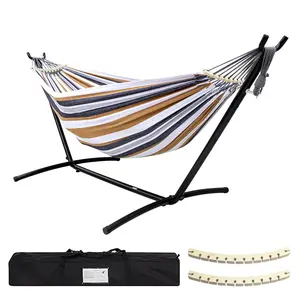 Brazilian Style Double Hammock Set with Steel Stand  450lb Capacity Steel Stand, Premium Carry Bag Included, for Backyard, Camping,Garden double hammock Canvas Outdoor Patio,Heavy Duty Portable Hammock Stand,indoor outdoor patio Easily Assemble