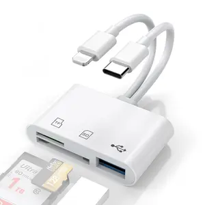 For iOS/type C to SD/TF/USB OTG Card Reader, Type-C to USB Adapter for iOS Macbook and Android Phones, Instant Data Transfer, Compatible with iOS 12+