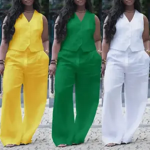 Pant Sets Pants Set Women Two Piece Sets V Neck Sleeveless White Vests Tops Wide Leg Long Pants High Waist Casual Loose Y2k Streetwear patriotic woman