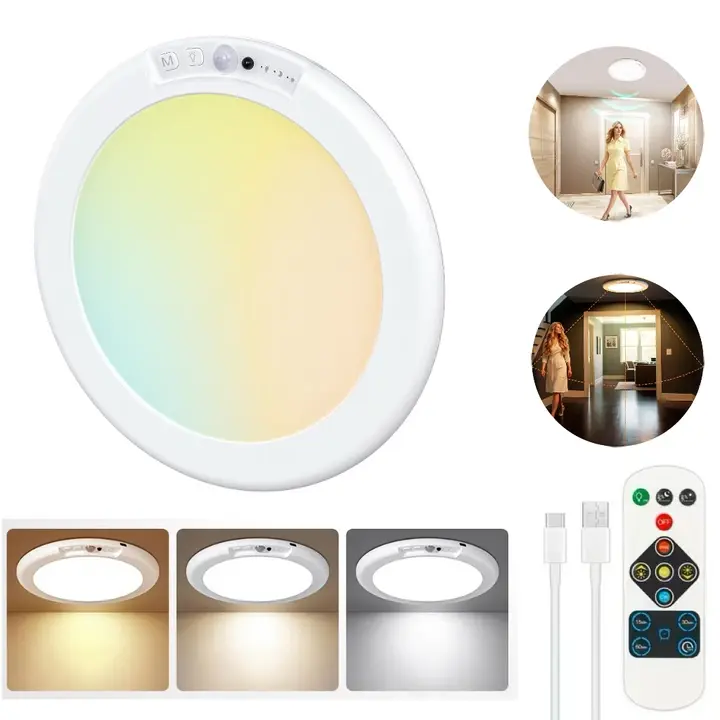 Rechargeable LED Ceiling Light with Remote Control - Ultra-Thin Flush Mount Design with 3 Color Temperatures for Closet, Pantry, Hallway