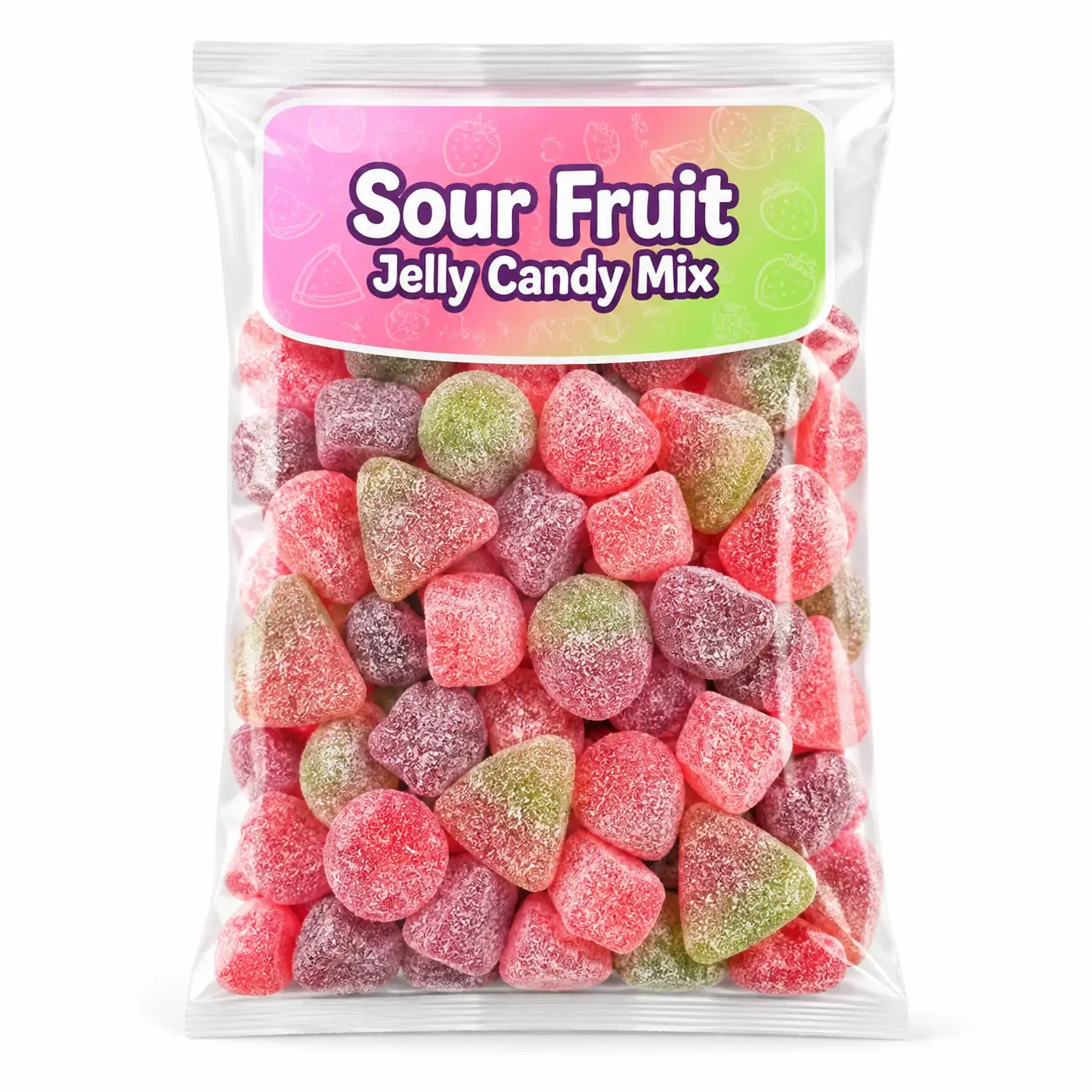 Sour Fruit Jelly Candy Mix, Dye Free Candy, Vegan Gummies, 1 Lb Bag | Cherry, Watermelon, Peach, Chewy Candy with Real Fruit Puree