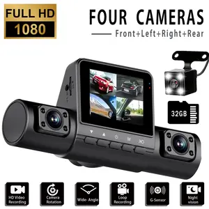 360° Dash Cam Front and Rear Inside, 4 Channel FHD 4 * 1080P, HD Night Vision Dual-Screen Car Dash Cam with 4 Lenses - Front, Rear, Left & Right Views,  32GB Memory Card 4-Channel Dash Cam with IR Night Vision fathersdaygift