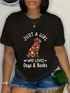 100% Cotton Just A Girl Who Loves Dogs And Books Reading Dog Puppy Lover T-Shirt