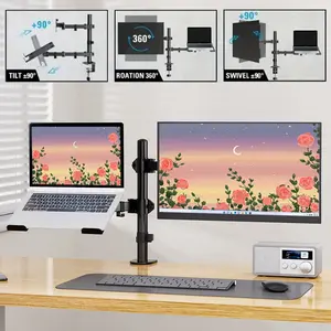 Dual Monitor & Laptop Stand, Dual Monitor Mount, Adjustable Arm with Ventilated Tray, Fits 13''-32'' Screens, Supports Up to 22lbs, Vesa 100mm/75mm Compatible