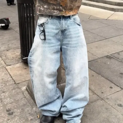 Men's New Washed Wide Leg Jeans, Thin Loose Fit Korean Style Straight Vintage Long Pants, Casual Woven Fabric for All Seasons