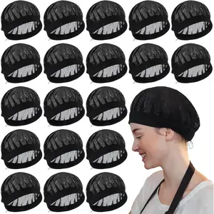 20 Pcs Adjustable Chef Cap Mesh Cooking Hats Chef Hat Kitchen Cooking Food Service Hair Nets Reusable Washable Mesh Bouffant Beanie Black