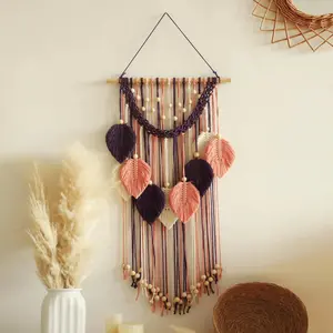 Boho Macrame Leaf Tapestry - Handcrafted Wall Decor