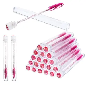 20 Pieces Disposable Mascara Brushes Eyelash Brush Wand Diamond Mascara Wands with Tube Cosmetic Makeup Tool Lash Spoolies Sanitary Brushes Lash Extension Supplies Eyelash Tools