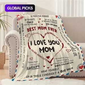 Letter To Mom Pattern Lightweight Washed Blanket, 1/2/3 Counts Soft Comfortable Warm Throws, Air-Conditioned Room Nap Blanket for Home, Office & Travel, Heartfelt Gift Blanket, Bedroom Accessories, Funny Gift #GLOBAL PICKS