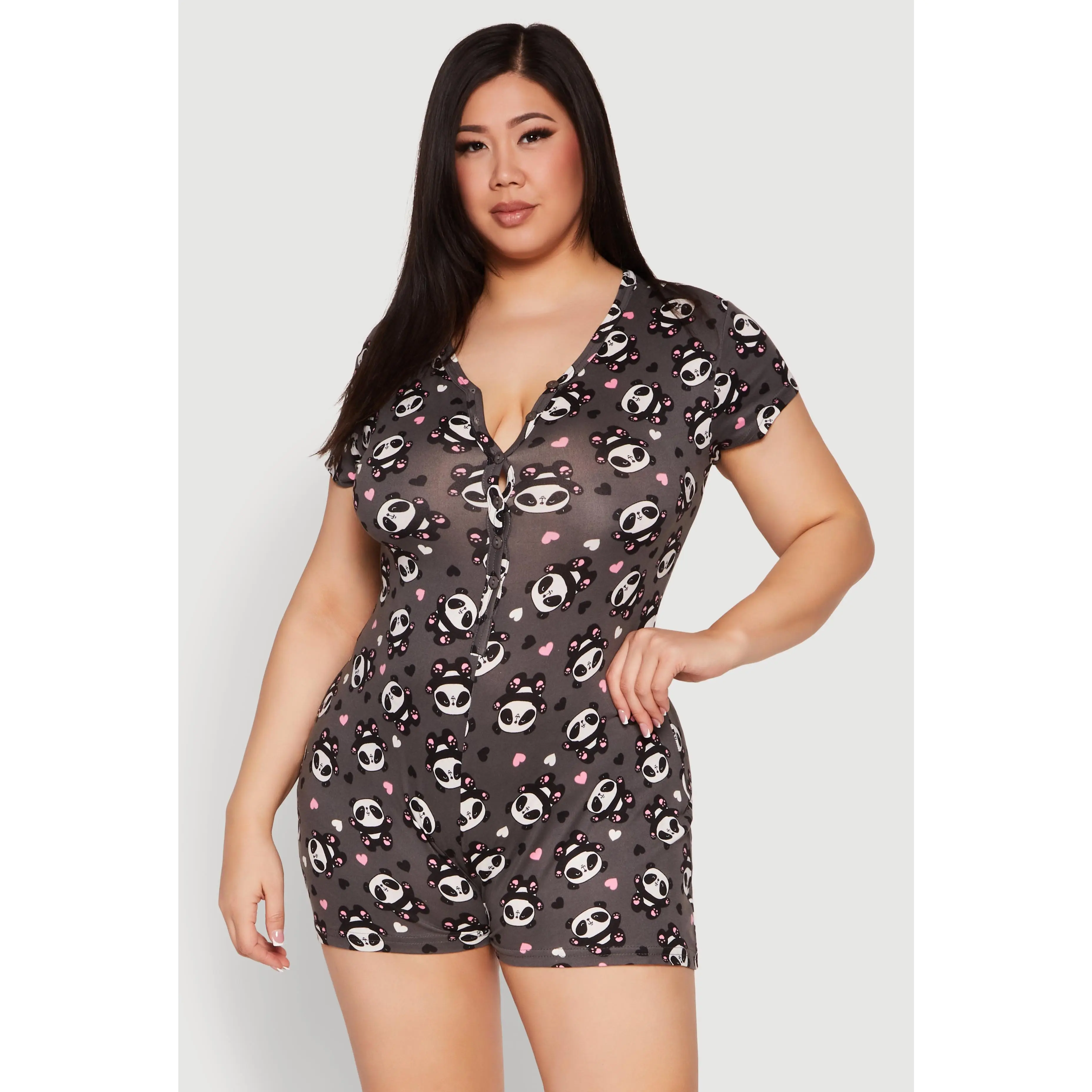 Plus Size Cute Panda Pajama Romper