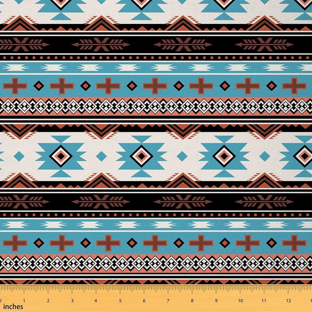 Aztec Fabric Southwestern Upholstery Fabric Tribal Native American Decorative Fabric Brown Blue Abstract Geometric Tribal Ethnic Grid Lattice Waterproof Fabric