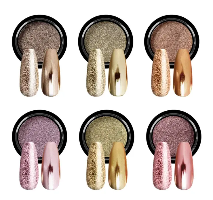 Metallic Gold Chrome Nail Powder Mirror Effect Holographic Chameleon Pigment Chrome Powder for Gel Nails Manicure Nail Glitter Dust for Nail Art Decorations