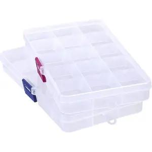 Bead Organizer Box, 2 count 15 Compartment Craft Storage Container with Removable Divider, Plastic Empty Case for  Rhinestone Charms  Press On  , Hair Stuff Small Accessory