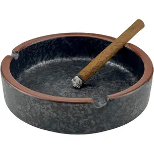 Ceramic Ashtray Stylish Indoor & Outdoor Cigarette Ashtray for Home, Coffee Bars, and Patios,Lava Dazzling Black (Medium Size)