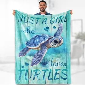 Aimego Ultra-Soft Vibrant Print Sea Turtle Flannel Fleece Blanket, Soft Warming Double-Sided Cozy Plush Throw, Multi-Size Bedding for Ocean Animal Lovers, Gift for Bedroom Couch (50"x60")
